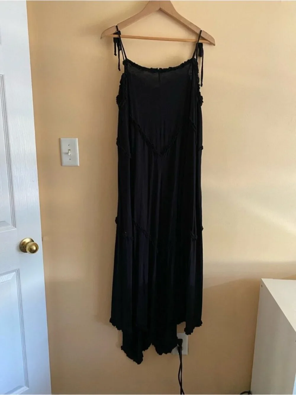 Free People Beach Avalon Maxi Dress Woman Large Dress Flax Tiered Boho Tie Strap